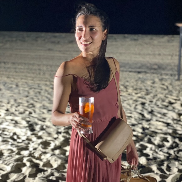 💗ASOS DESIGN pleated cami midi dress with drawstring waist in dark pink - Picture 11 of 11